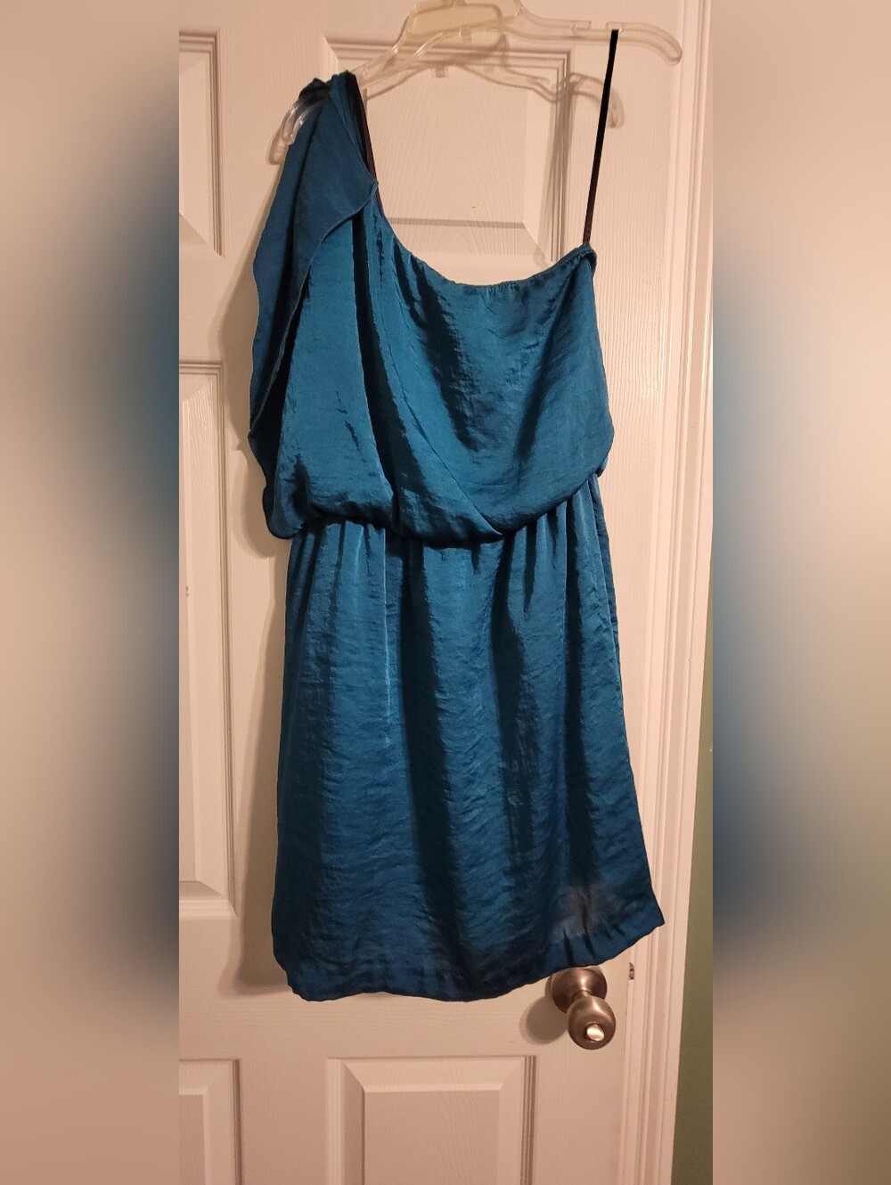 Iz Byer Teal One-Shoulder Satin-Look Dress